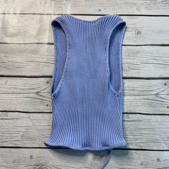Zara ribbed blue lace up crop top - Picture 4 of 4